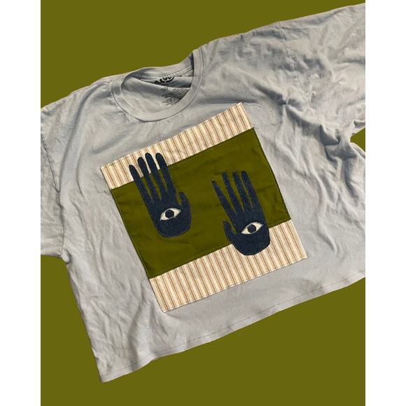 Handmade Tops - XL Upcycled Cropped Light Blue T-Shirt